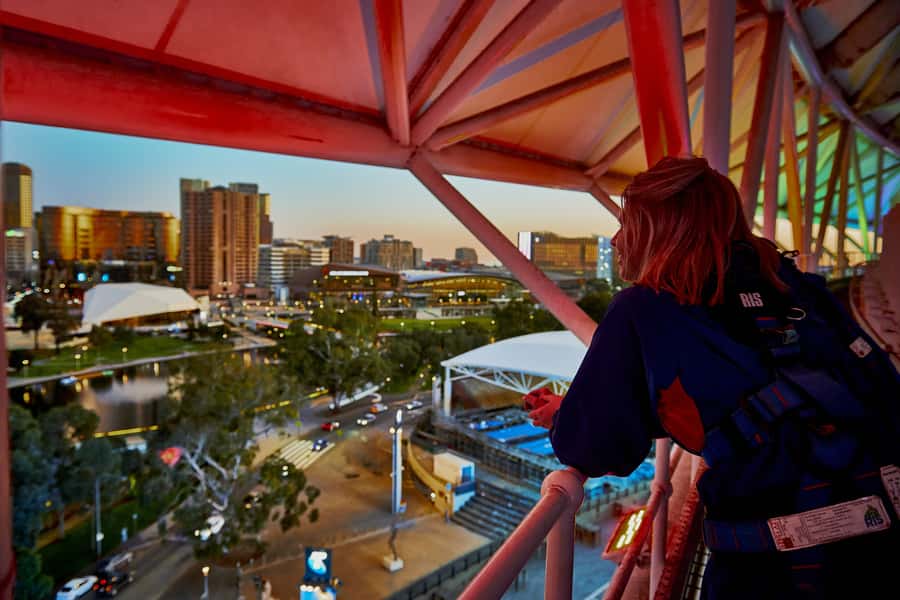 Adelaide: Sunset Rooftop Tour at Adelaide Oval - The Riverbank platform at sunset