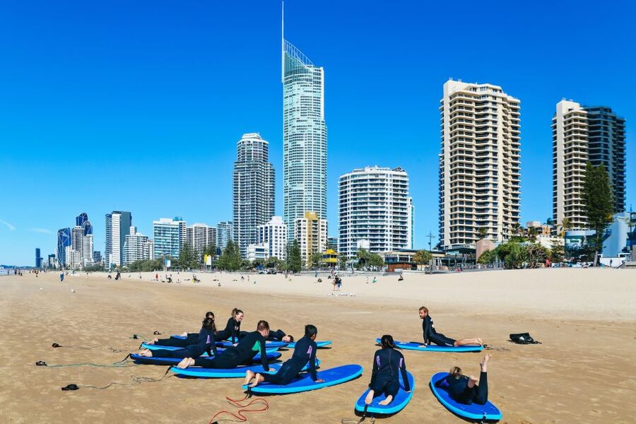 Surfers Paradise: 2 Hour Surf Experience on the Gold Coast - Practising the pop-up on dry sand